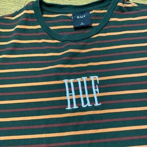 Green and Orange Striped Embroidered HUF T Tee Shirt